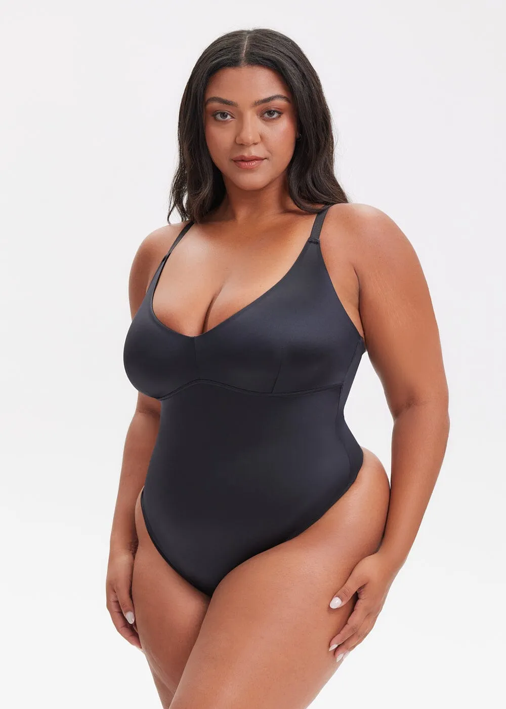 SatinSculpt V-neck Bodysuit Thong