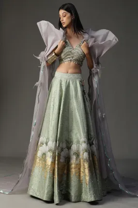 Sea Green Handpainted Lehenga Set