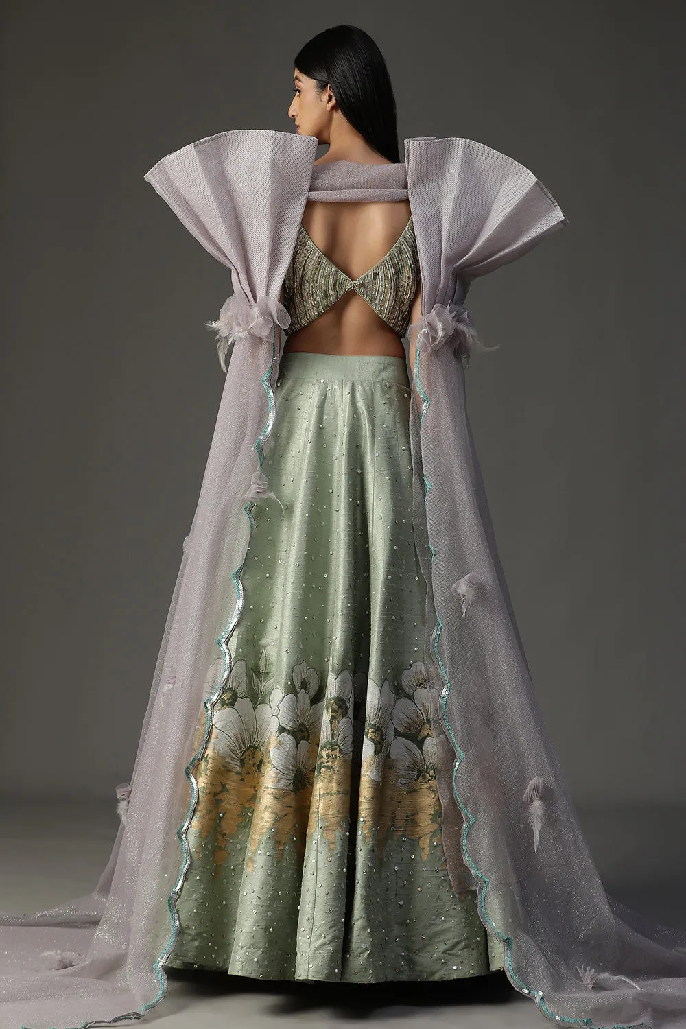 Sea Green Handpainted Lehenga Set