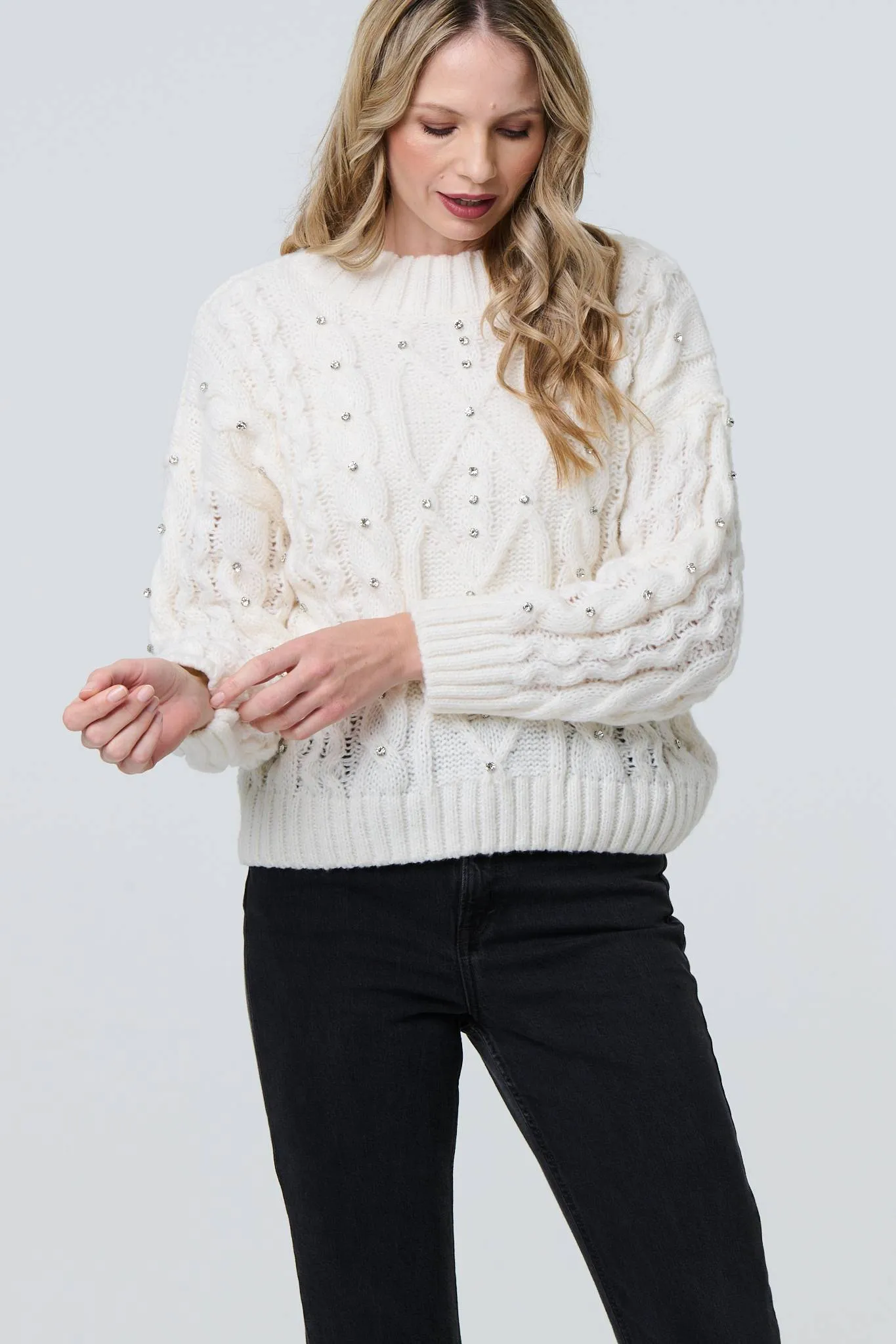 Sequin Embellished Cable Knit Jumper