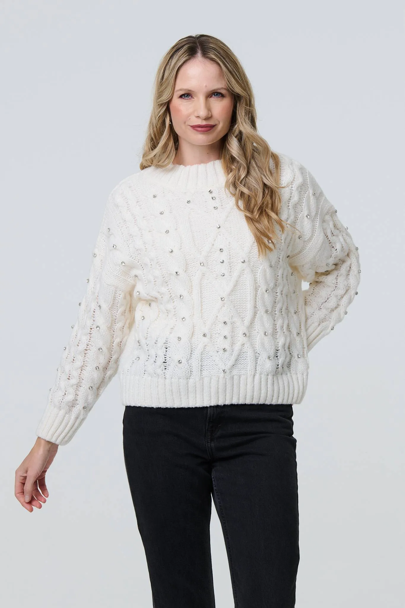 Sequin Embellished Cable Knit Jumper