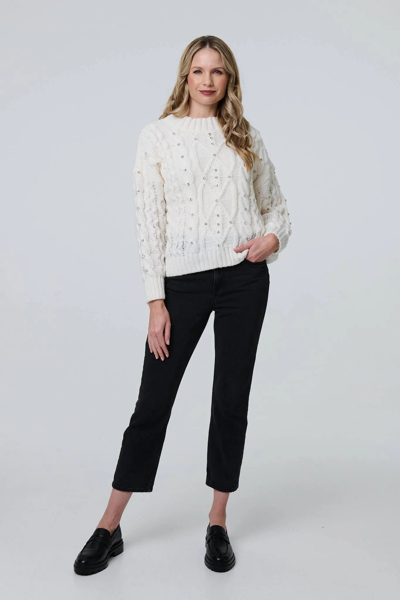 Sequin Embellished Cable Knit Jumper