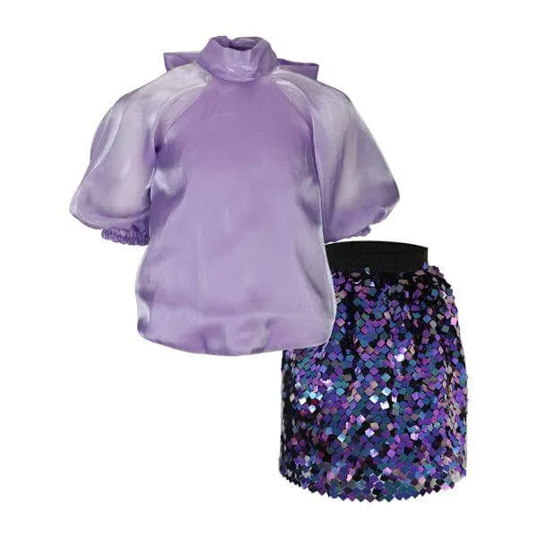 SEQUIN SKIRT SET WITH HAIR BOW