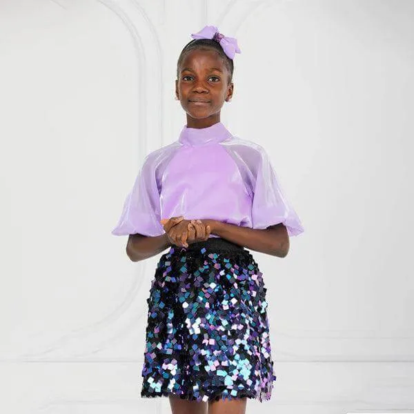 SEQUIN SKIRT SET WITH HAIR BOW