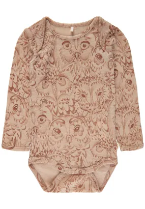 SGBBob Baby Owl Wool Bodysuit - Cuban Sand