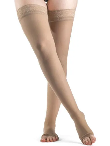 Sigvaris 781NO Sheer, 15-20 mmHg, Thigh High, Grip Top, Open Toe