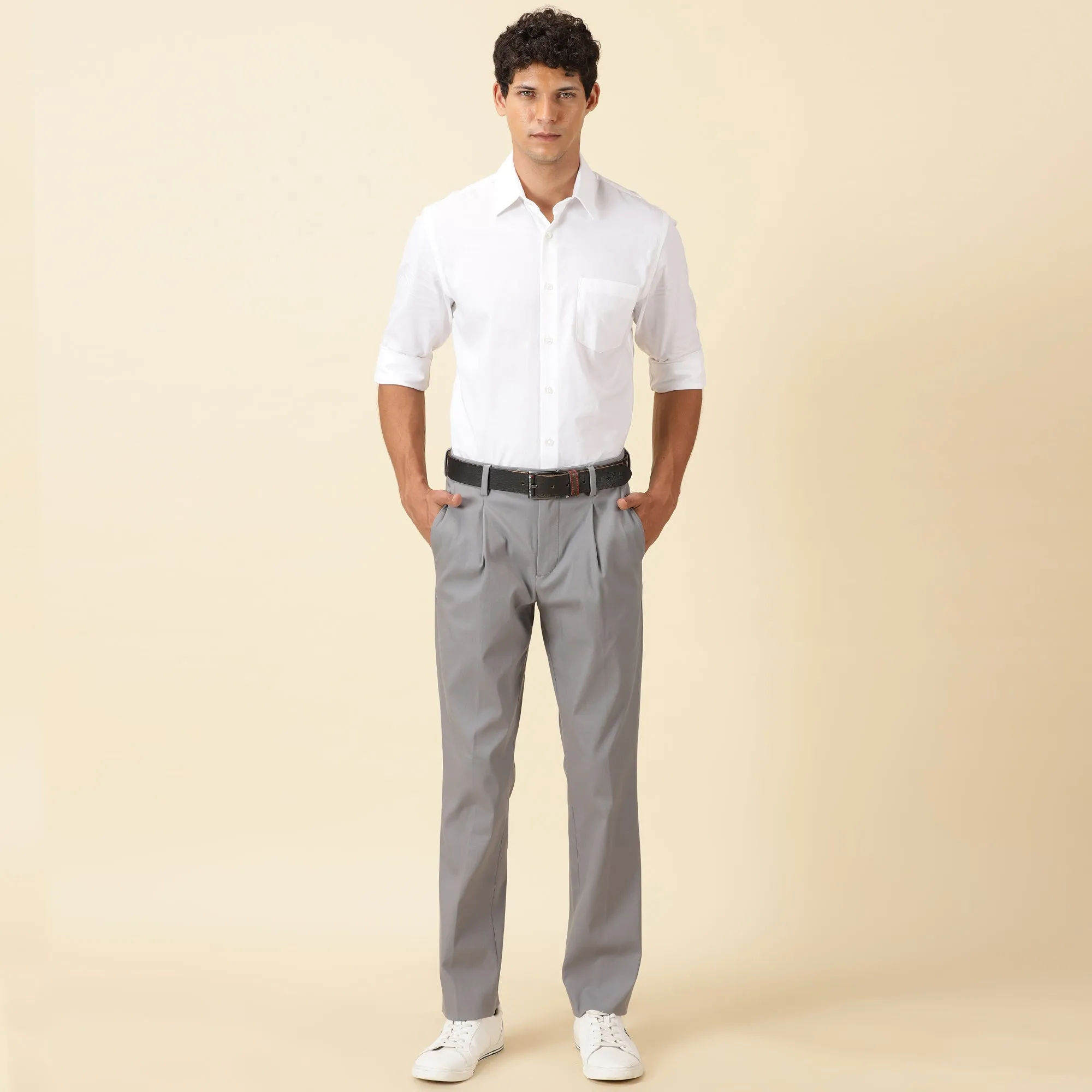 Single Pleated Relaxed Fit Trousers - Frost Grey