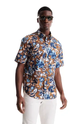 Soft Cloth Point Collar Shirt in Italian Poplin - Bronze Aloha Pop Print