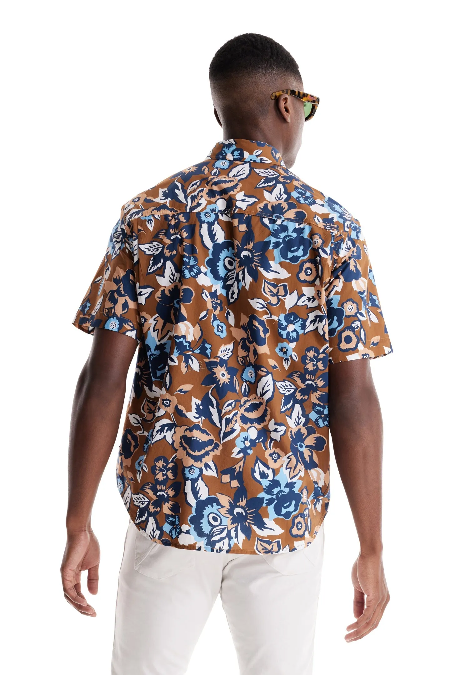 Soft Cloth Point Collar Shirt in Italian Poplin - Bronze Aloha Pop Print