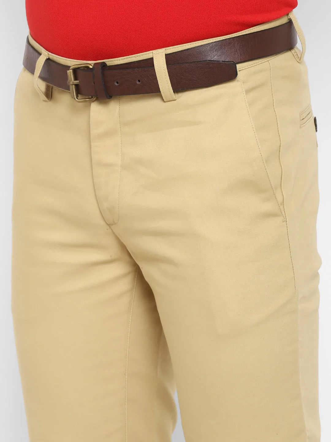 Solid Beige Slim Fit Causal Trouser