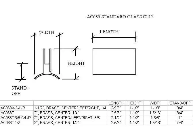 Standard Glass Center Clip for 1/4" Glass,  1.5" Tubing