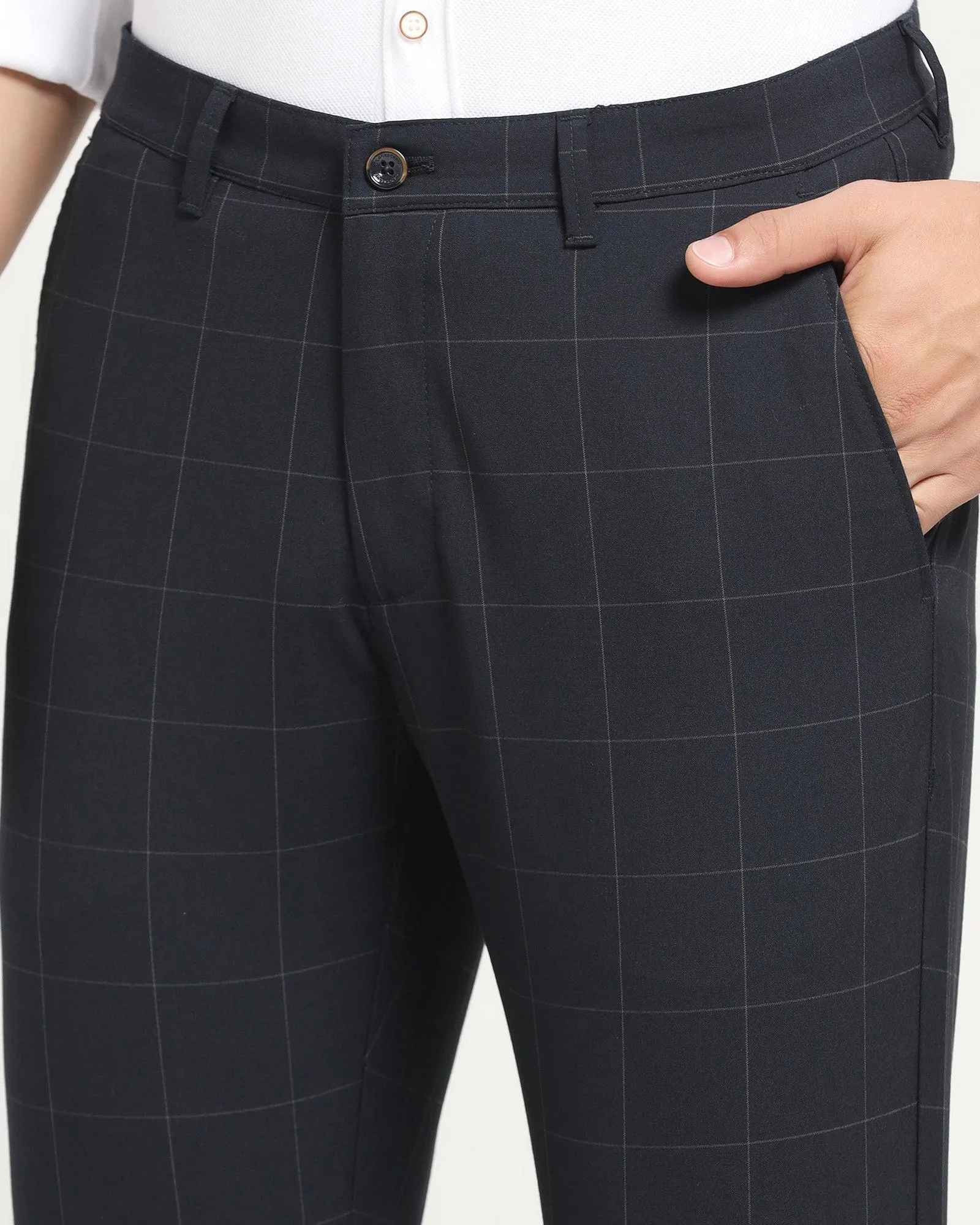 Super Slim Phoenix Casual Navy Check Khakis - Travey