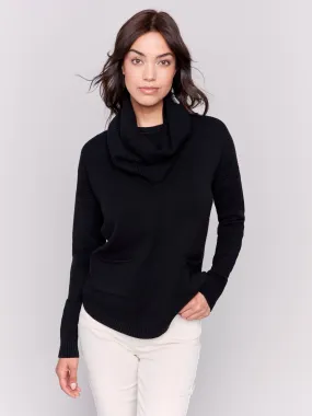 Sweater with Removable Scarf - Black