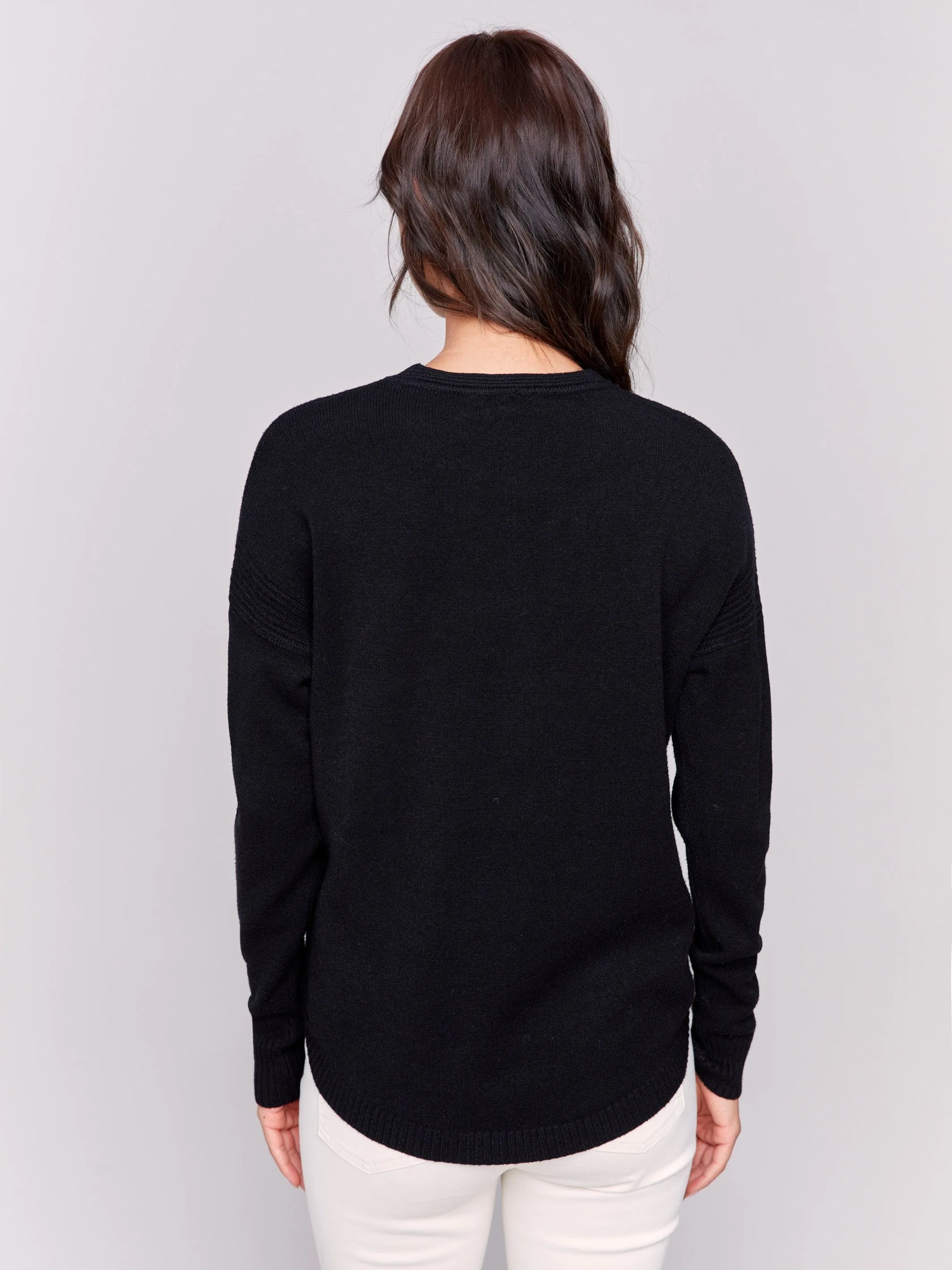 Sweater with Removable Scarf - Black