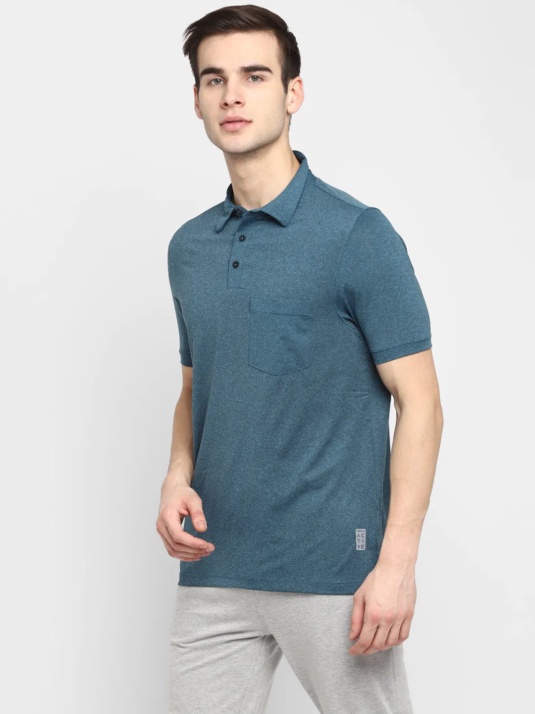 Teal Half Sleeve Polo T-Shirt for Men