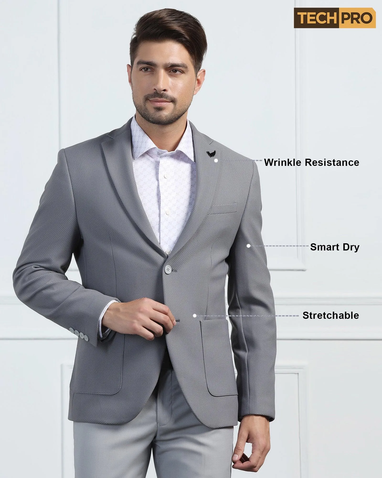 TechPro Formal Grey Textured Blazer - Renault