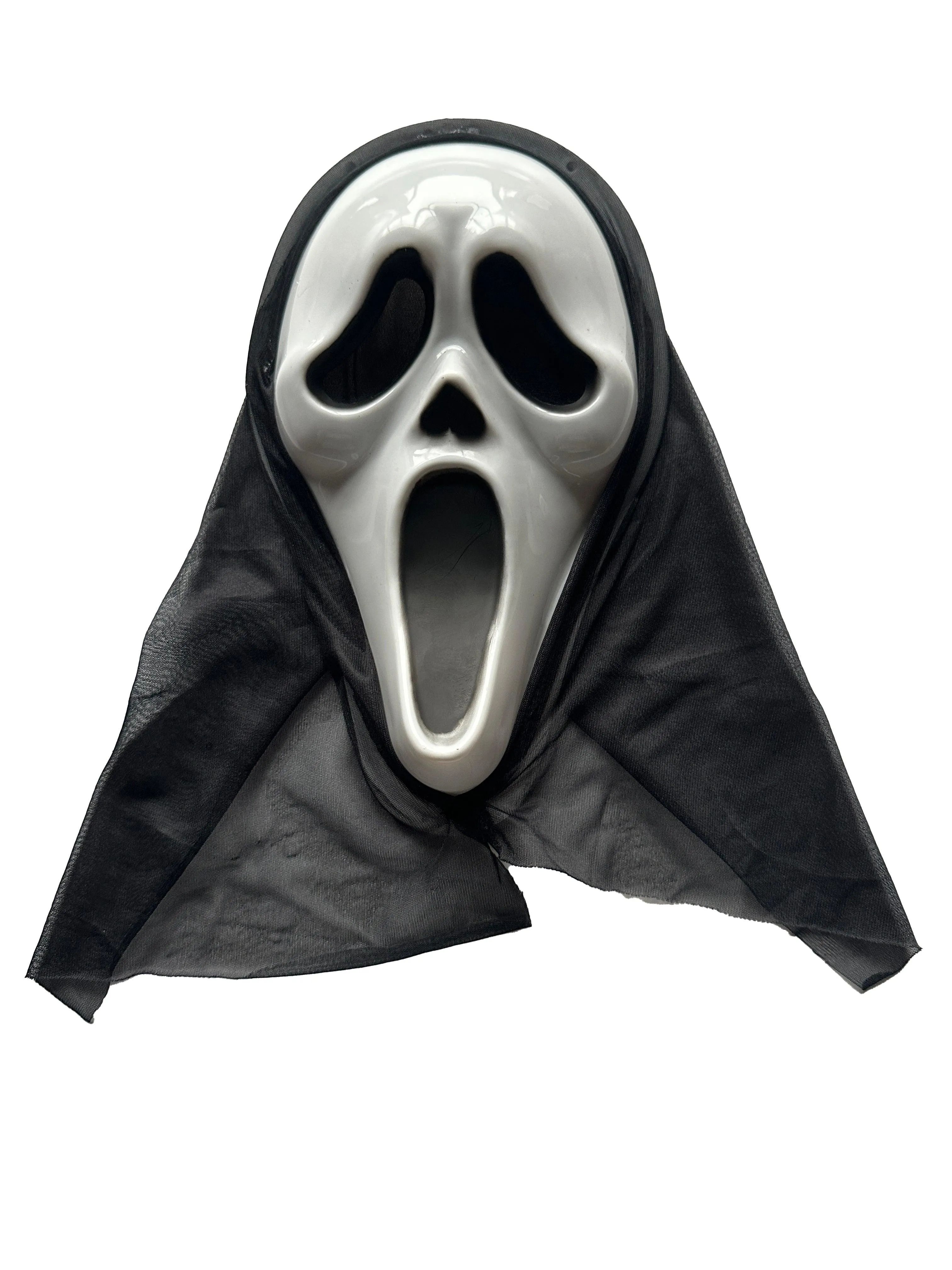 Terrifying Ghost Costume Ensemble: Long Black Cape, Scream Ghost Killer Mask, and 31cm Fake Bloody Knife