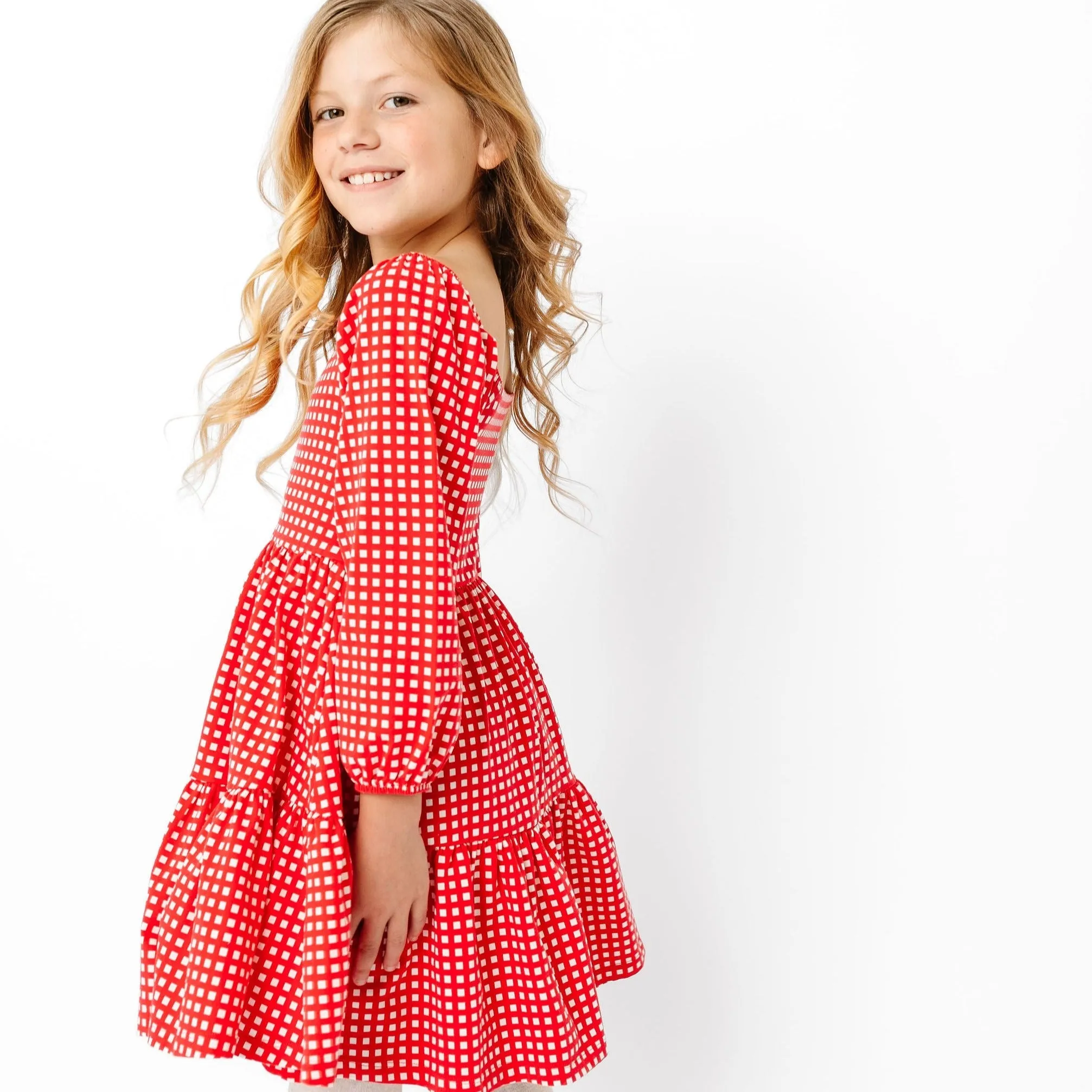 The Long Sleeve Juliet Dress in Cranberry Grid