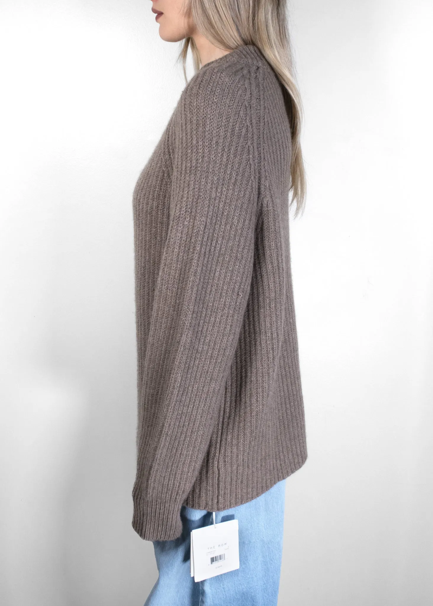 The Row Connor Taupe Ribbed Cashmere Jumper