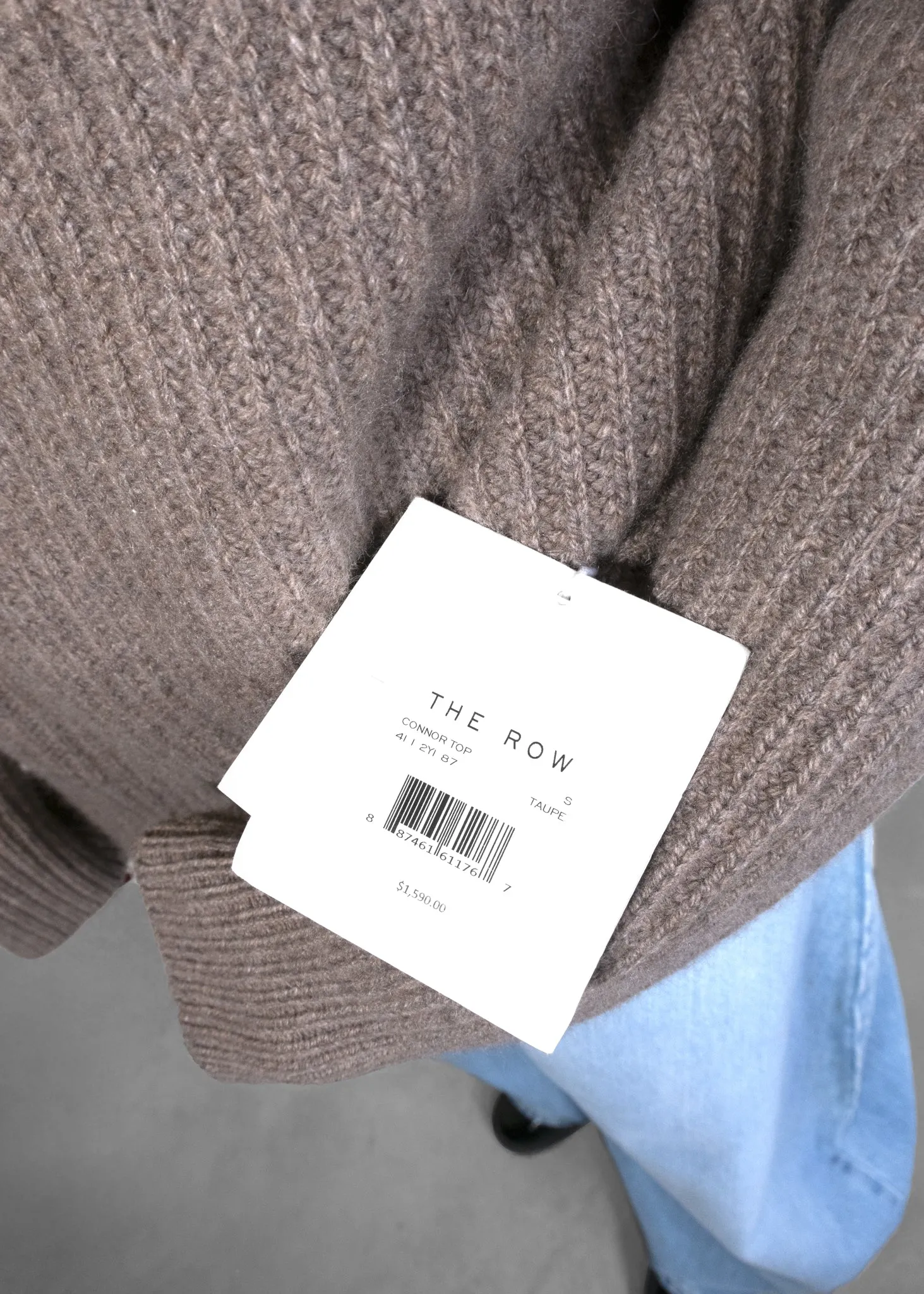 The Row Connor Taupe Ribbed Cashmere Jumper