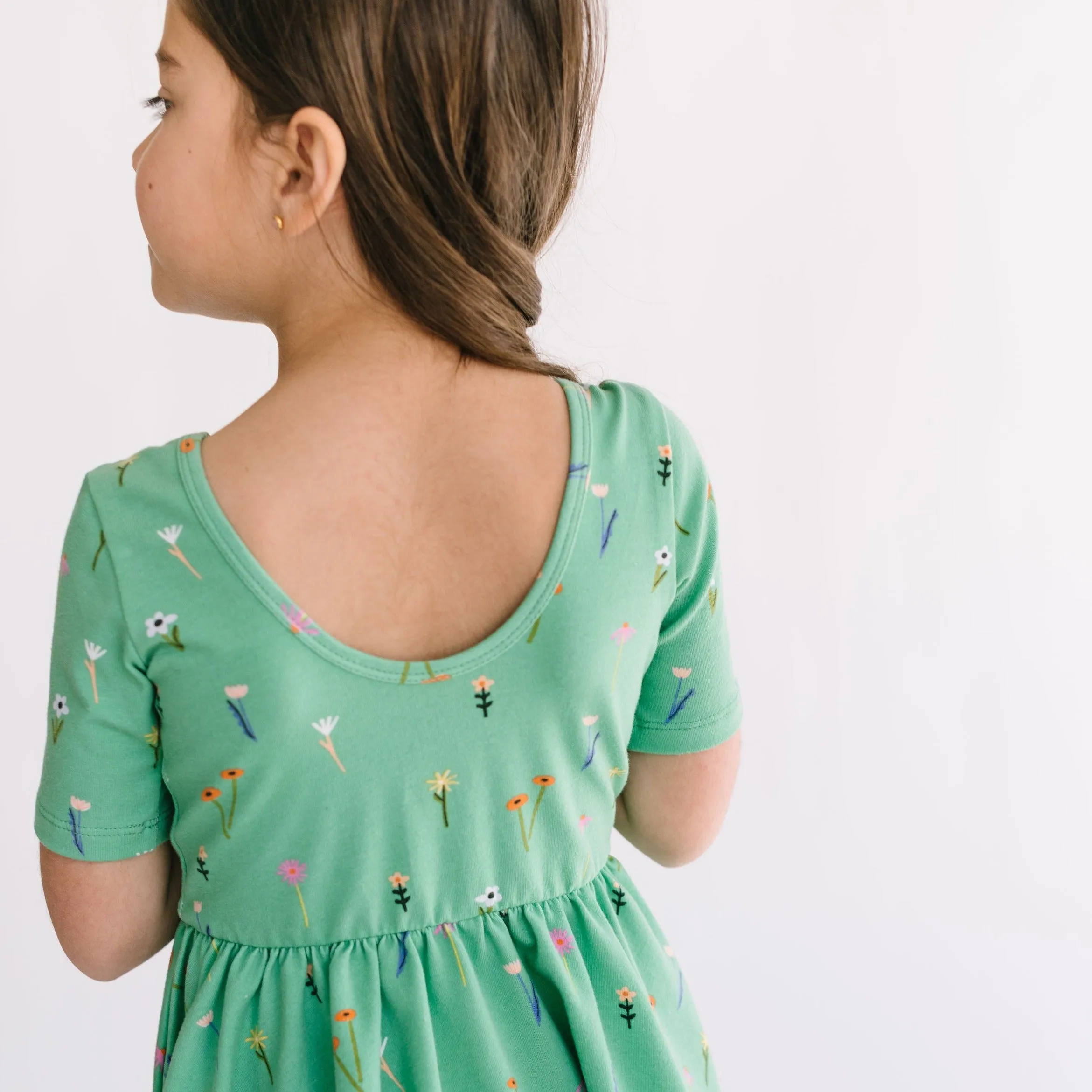 The Short Sleeve Ballet Dress in Green Wildflower