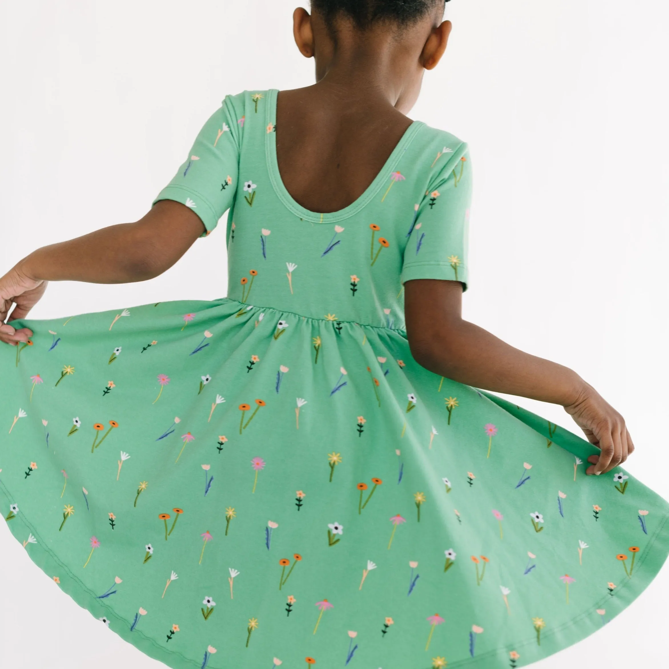 The Short Sleeve Ballet Dress in Green Wildflower