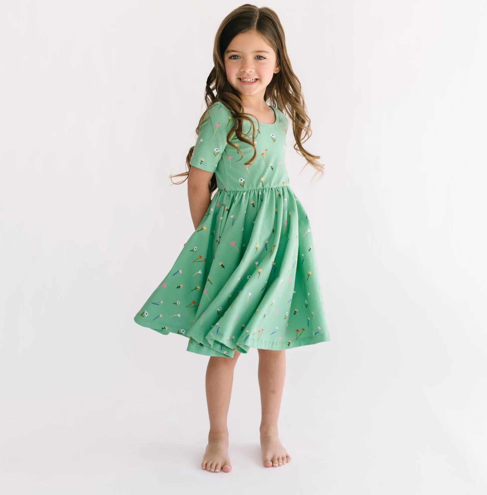 The Short Sleeve Ballet Dress in Green Wildflower