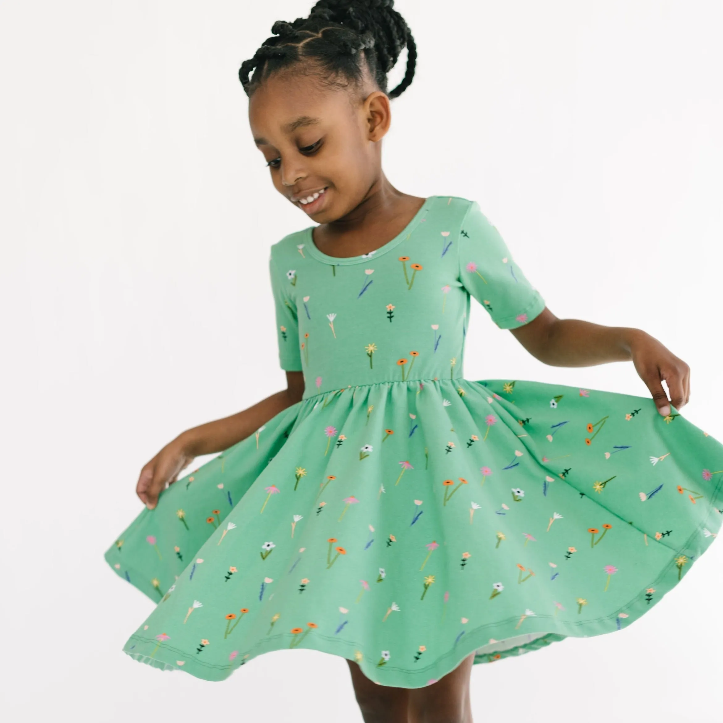 The Short Sleeve Ballet Dress in Green Wildflower