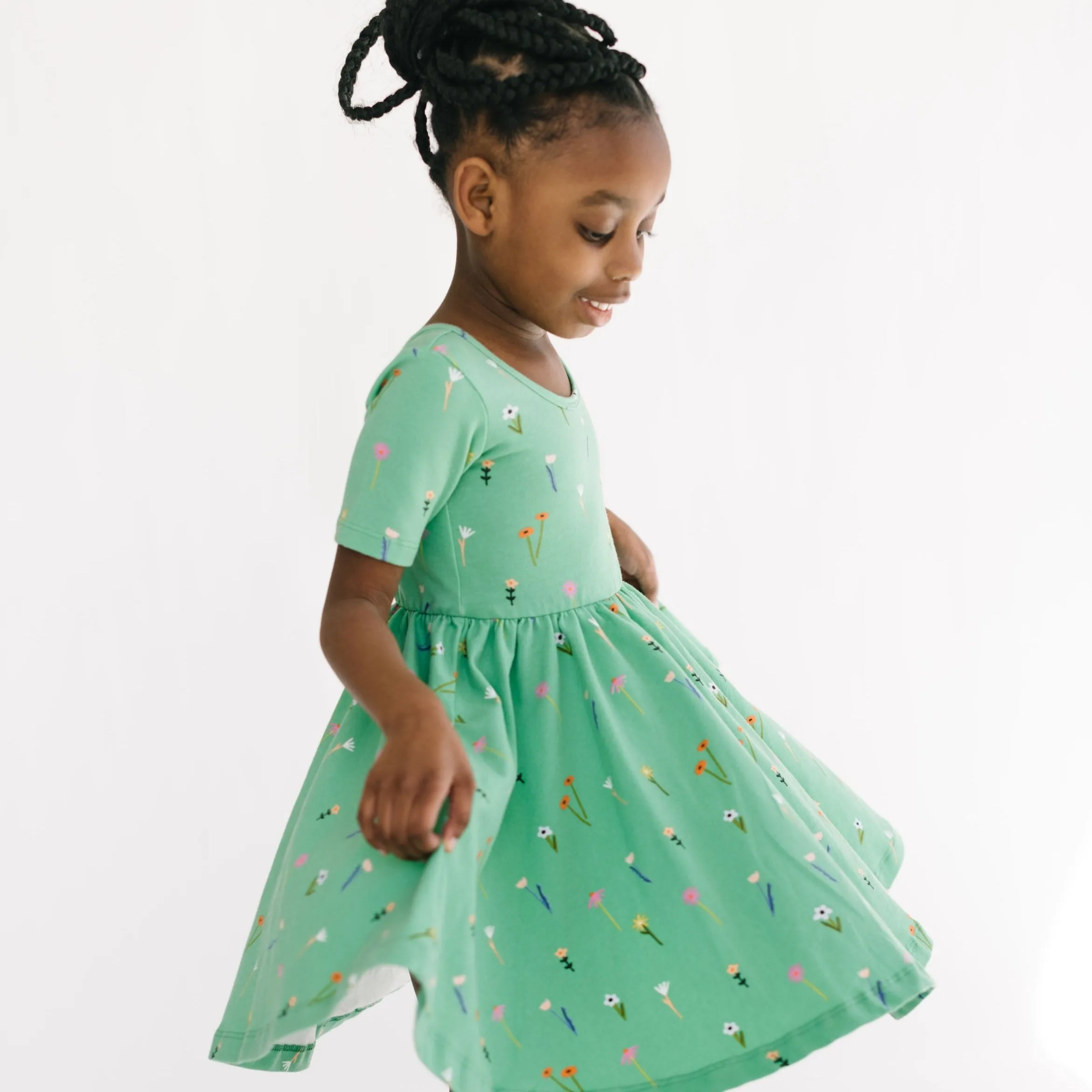 The Short Sleeve Ballet Dress in Green Wildflower