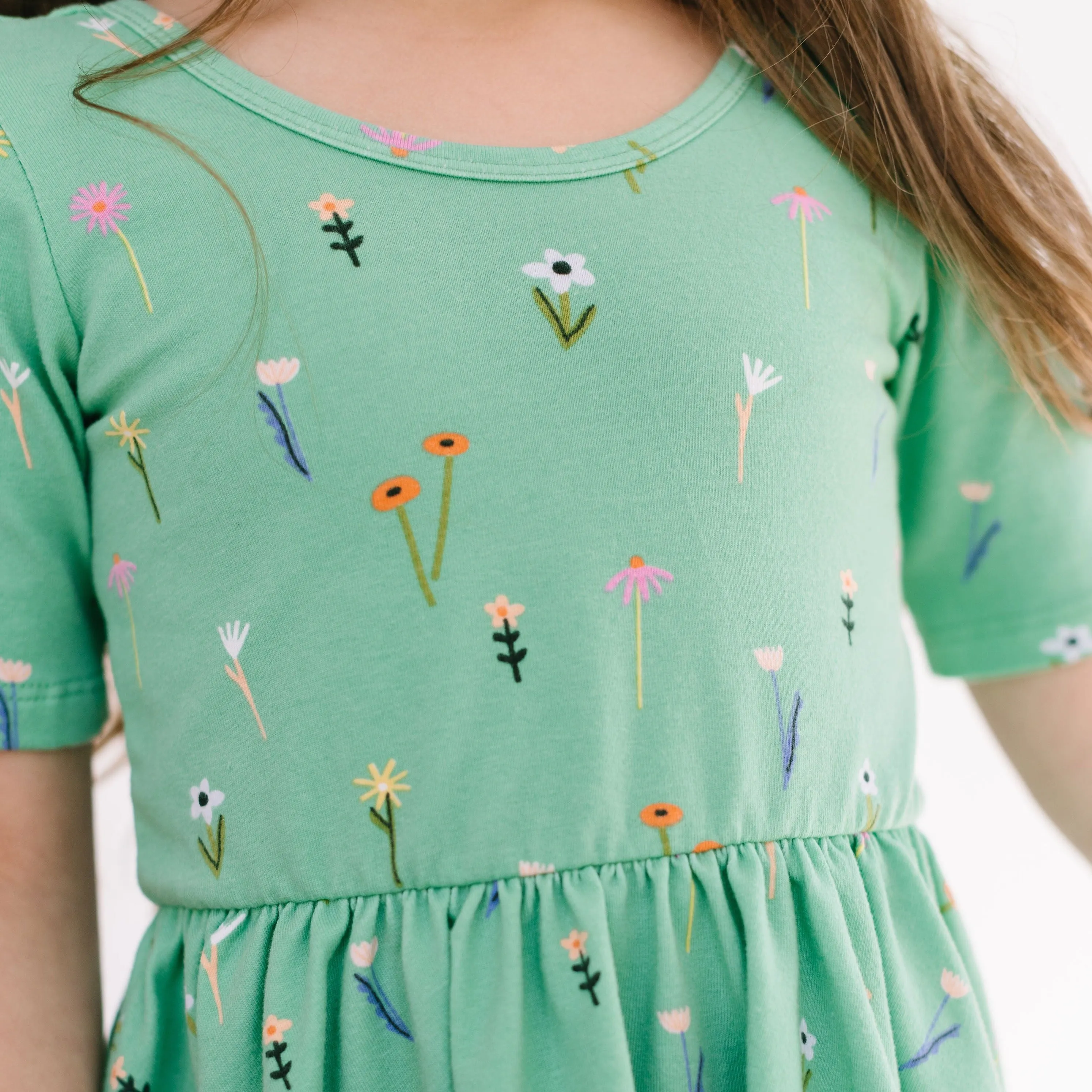 The Short Sleeve Ballet Dress in Green Wildflower