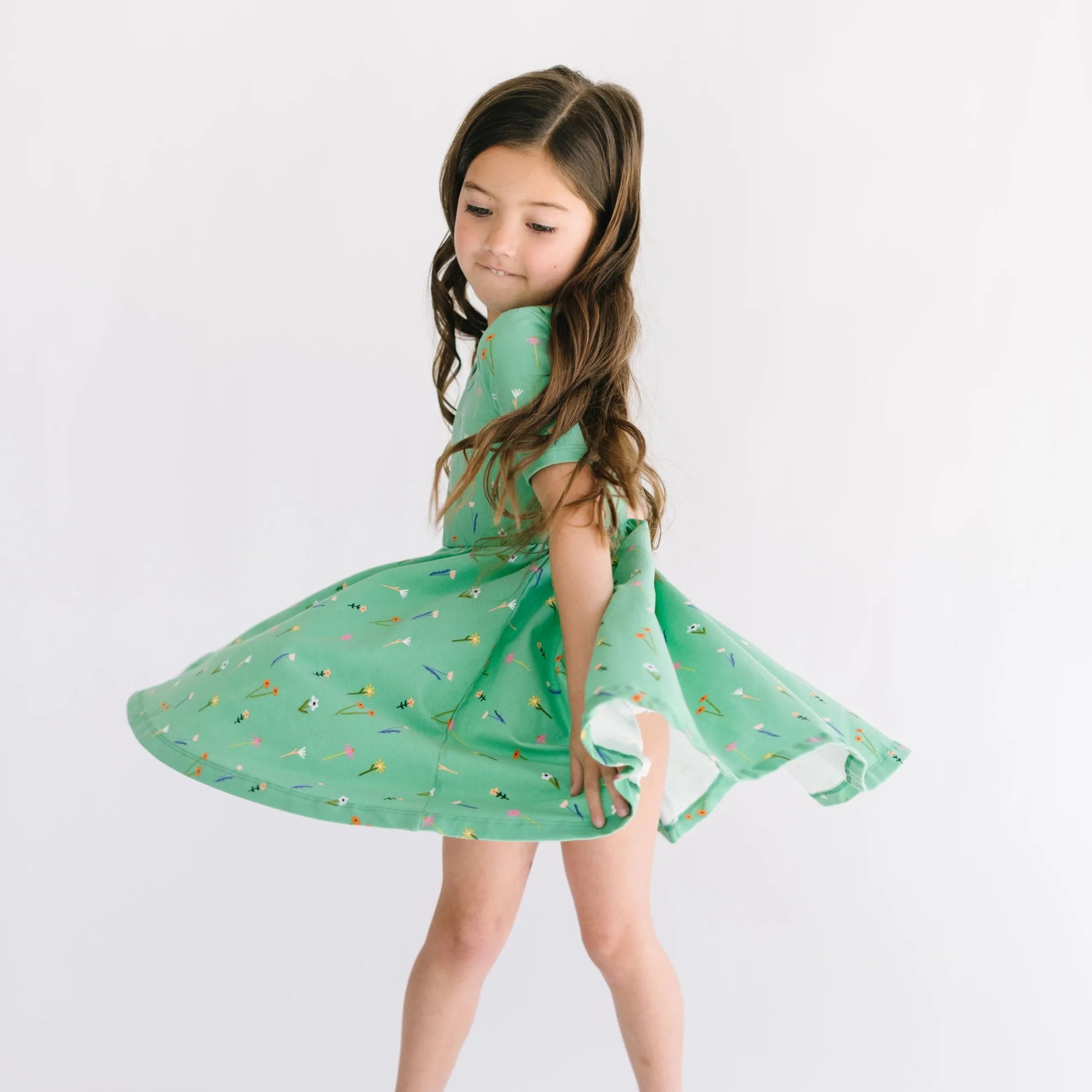 The Short Sleeve Ballet Dress in Green Wildflower