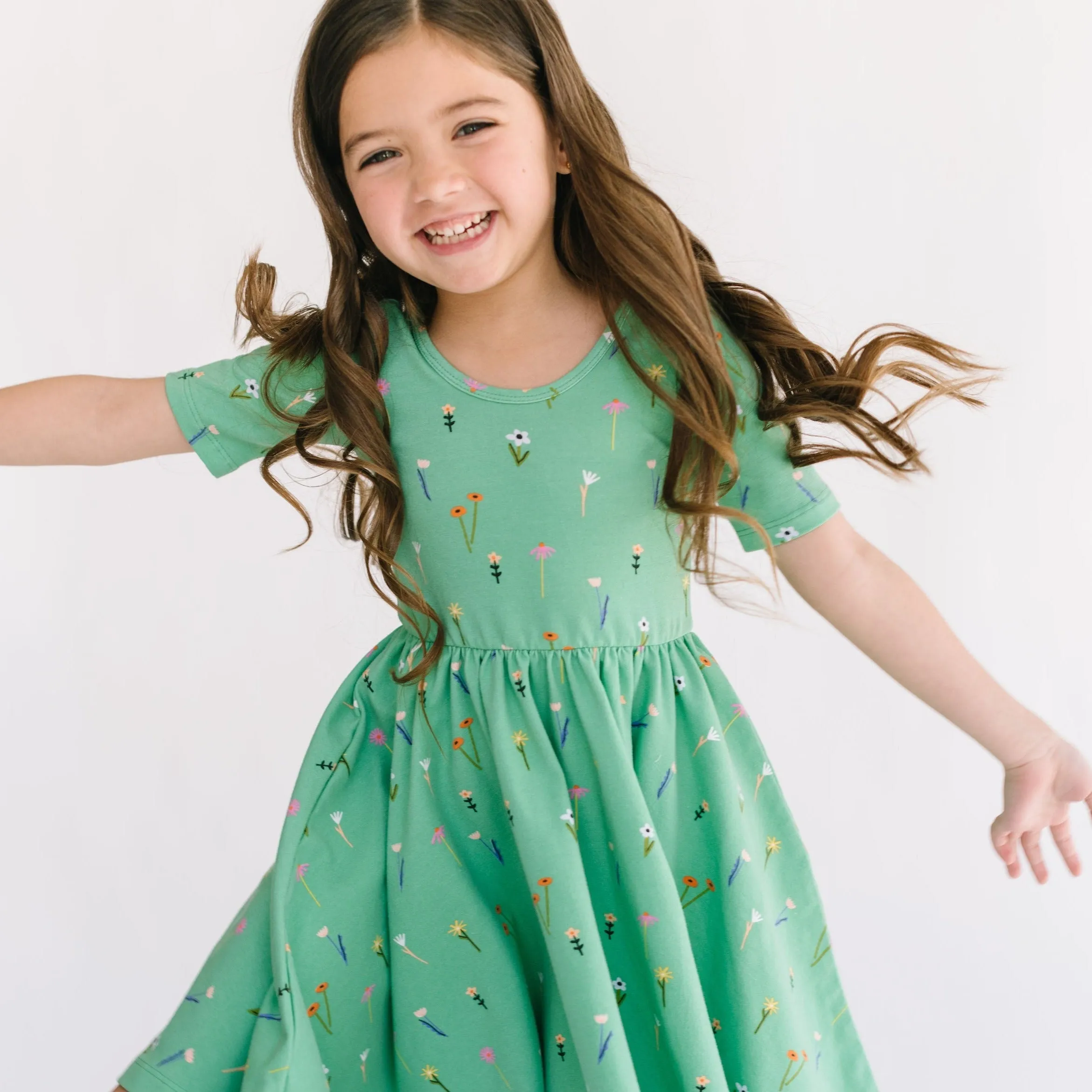 The Short Sleeve Ballet Dress in Green Wildflower