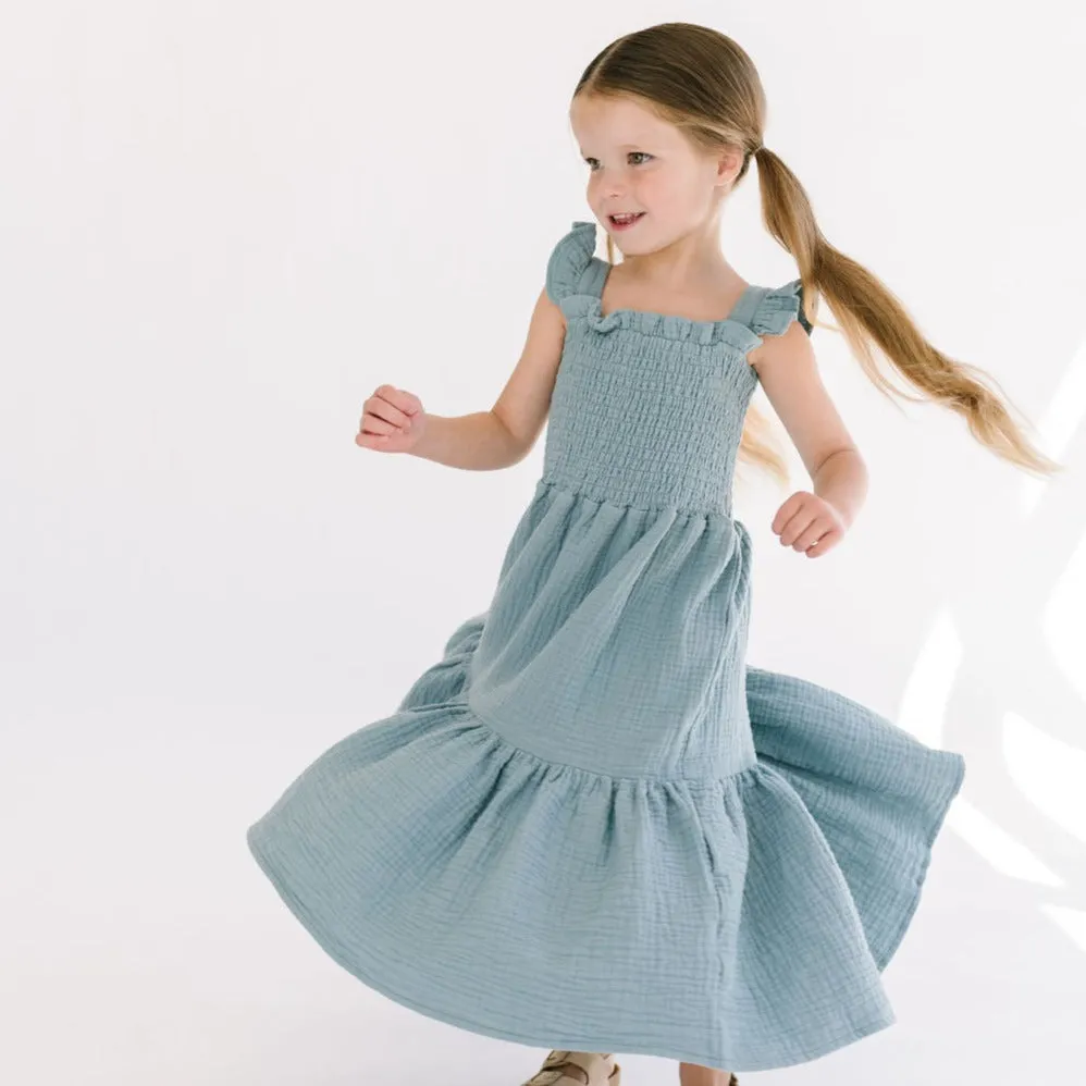 The Smocked Dress in Aegean Blue