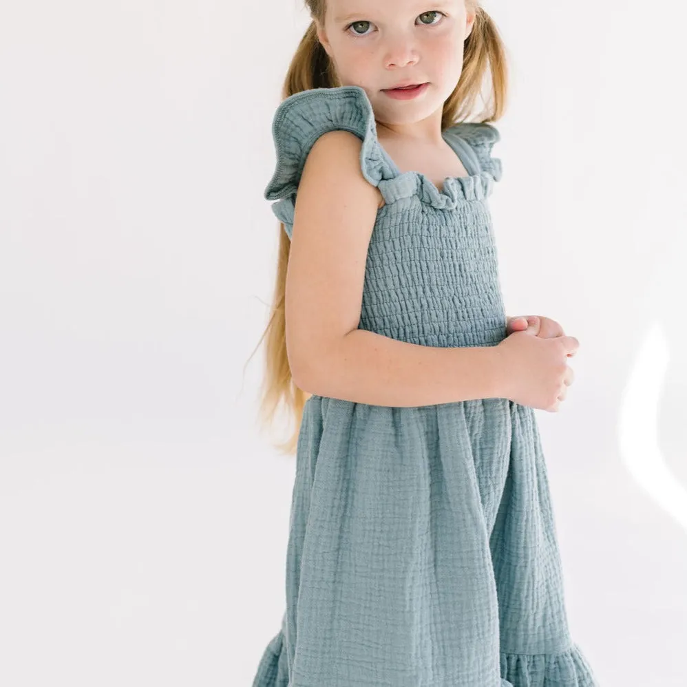 The Smocked Dress in Aegean Blue