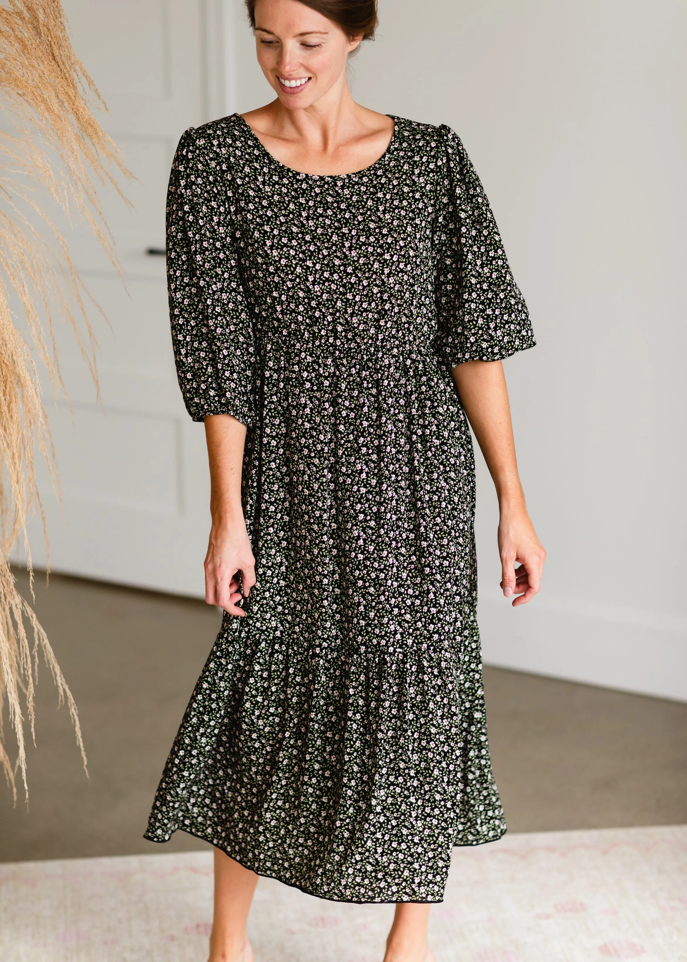 Tiered Black Floral Print Maxi Dress - FINAL SALE