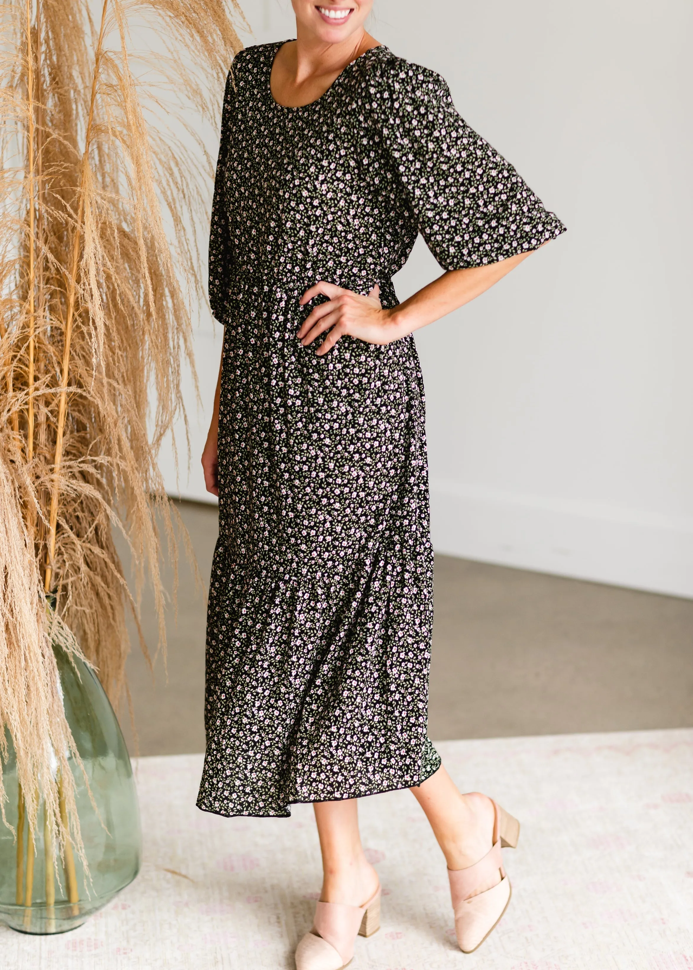 Tiered Black Floral Print Maxi Dress - FINAL SALE