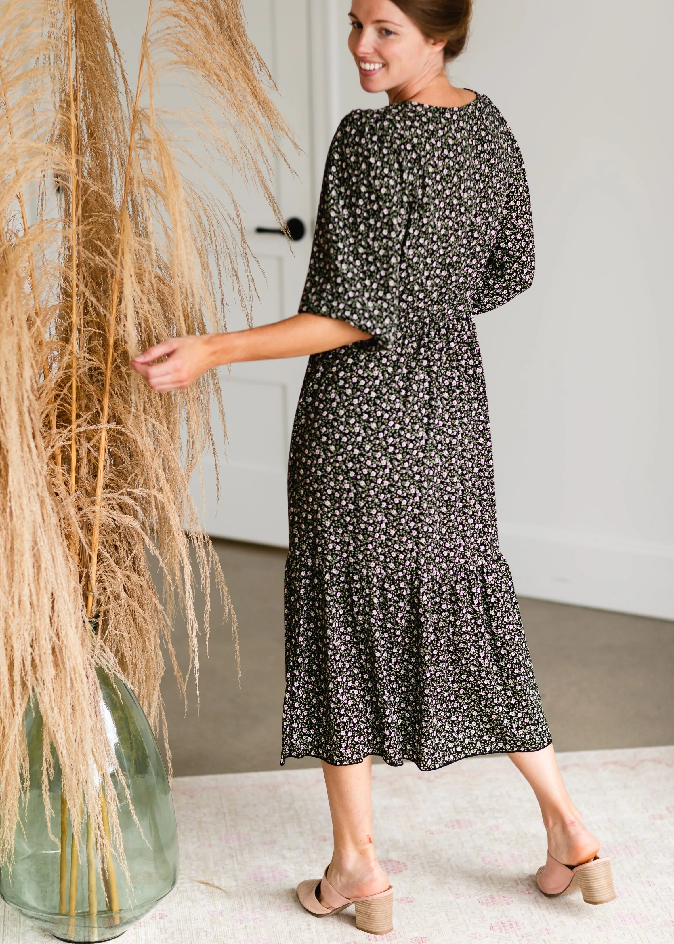 Tiered Black Floral Print Maxi Dress - FINAL SALE