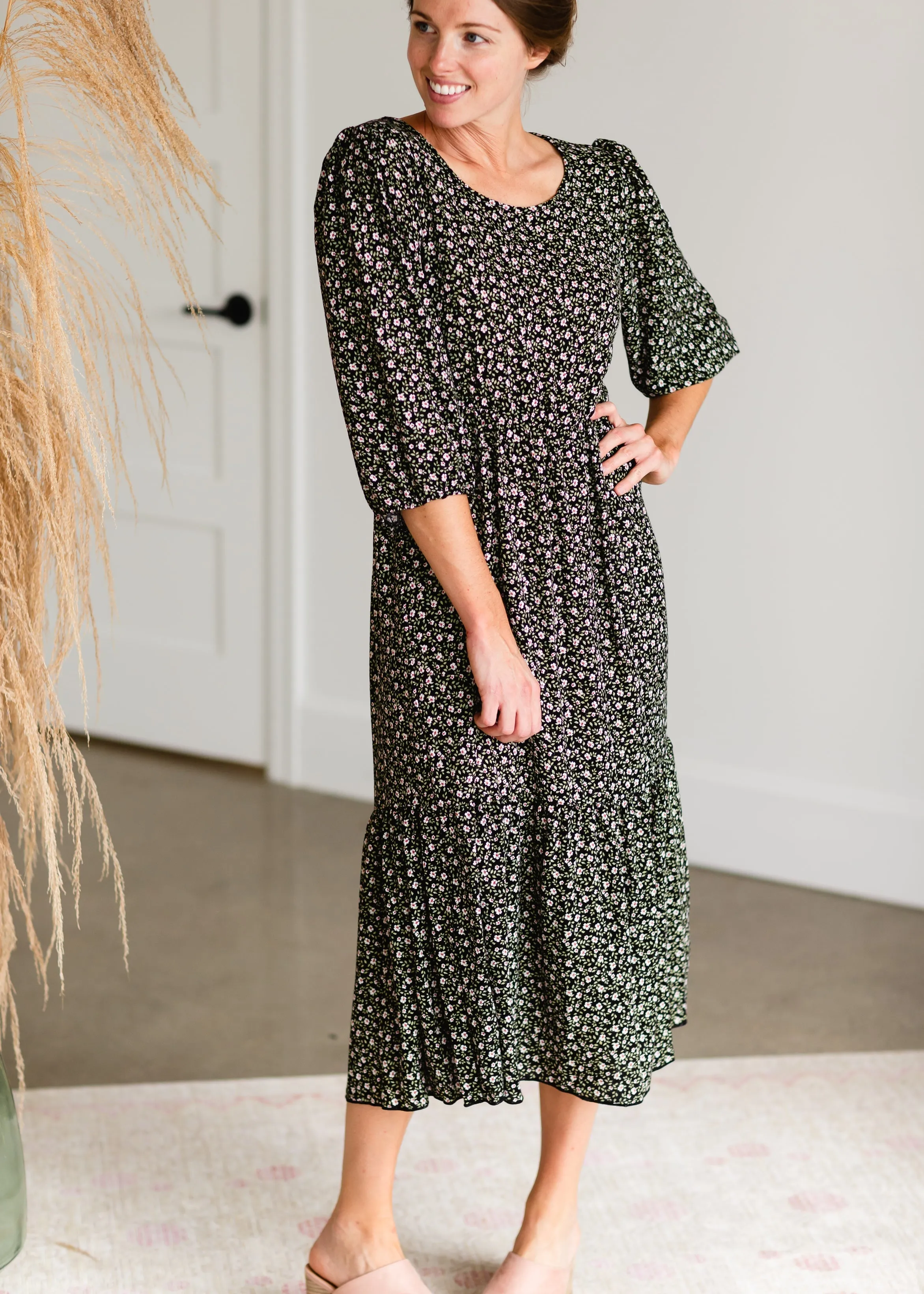 Tiered Black Floral Print Maxi Dress - FINAL SALE