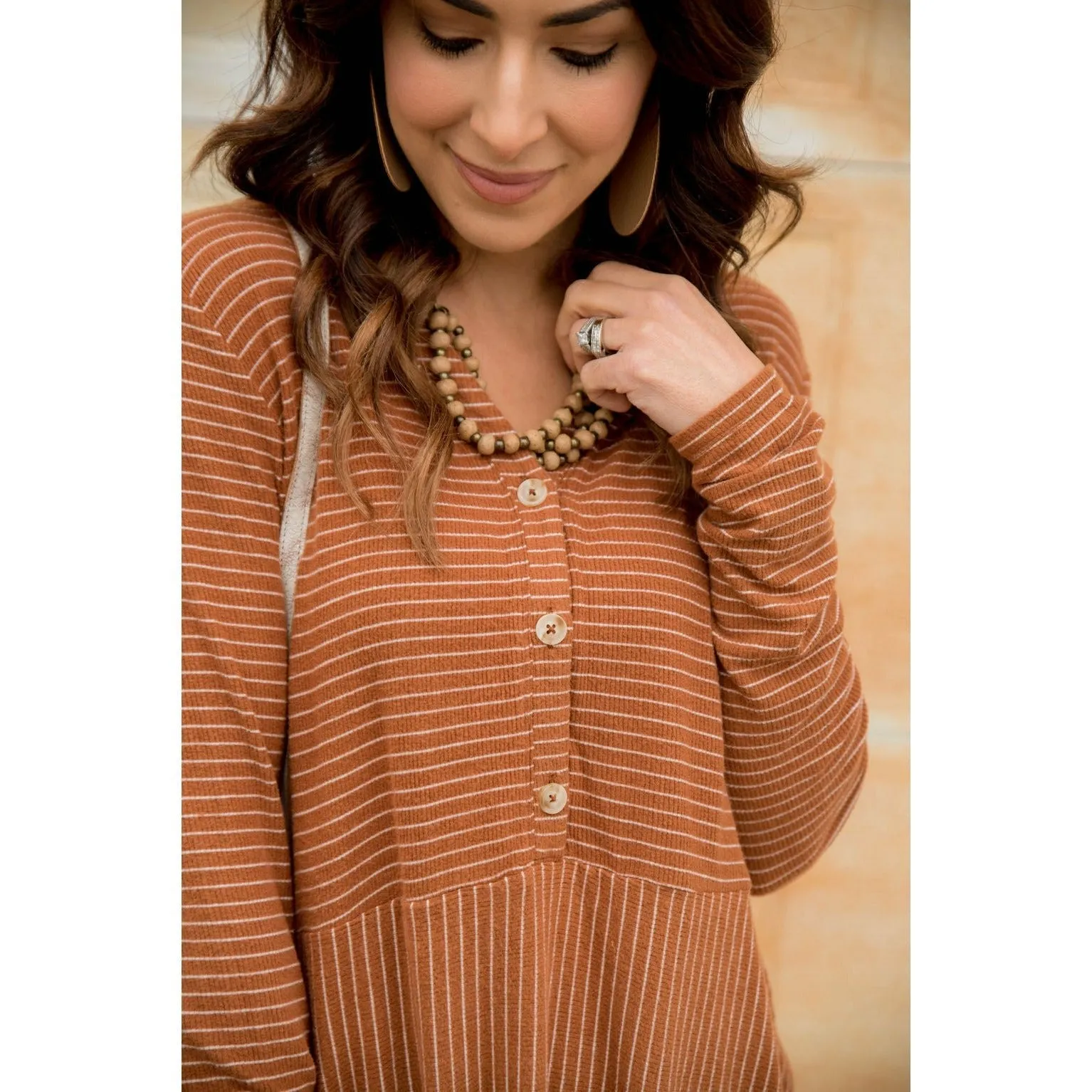 Triple Button Striped Peplum Tee