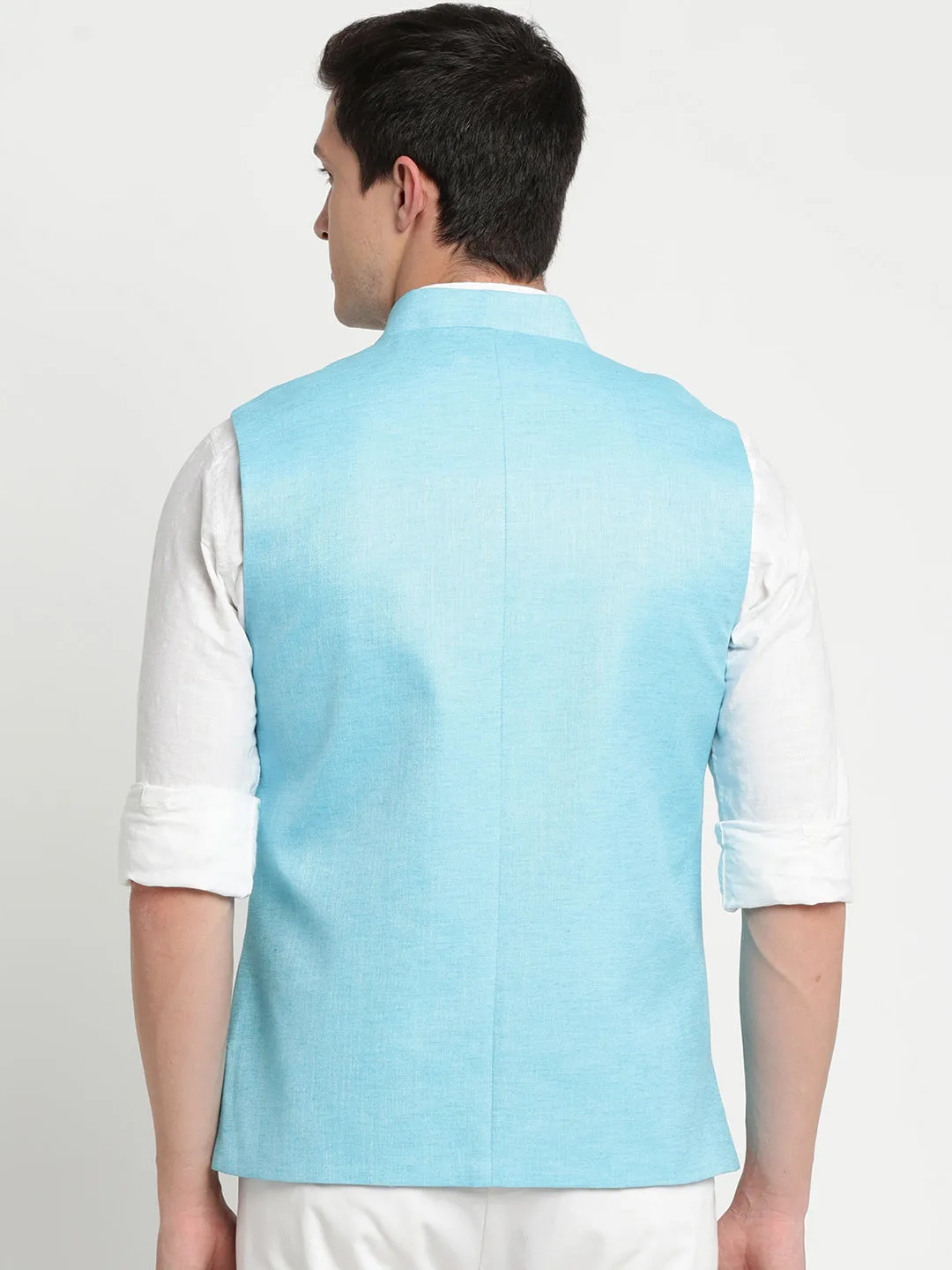 Turtle Men Light Blue Solid Nehru Jacket