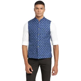 Turtle Men Navy Blue Self Design Nehru Jacket