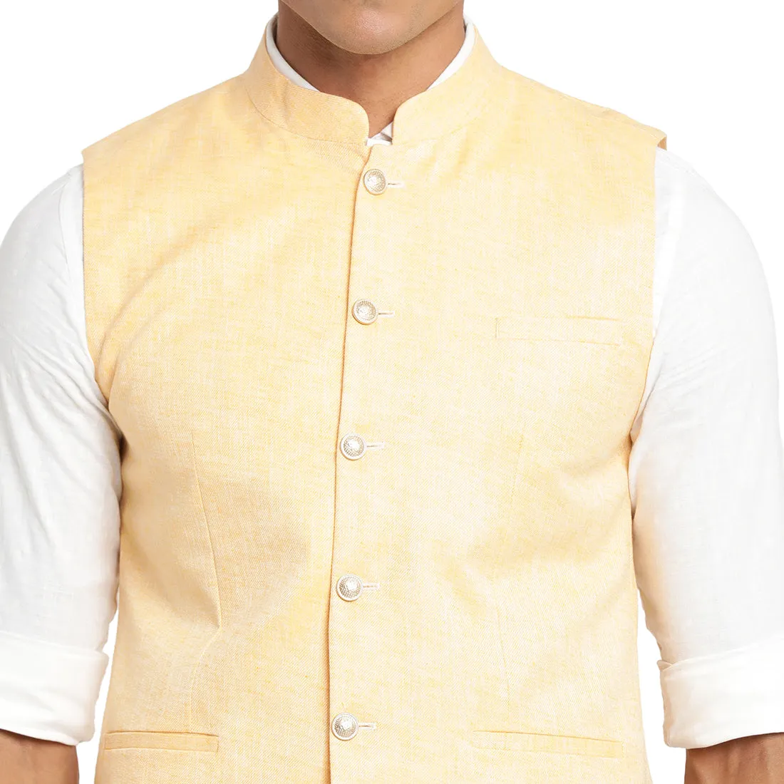 Turtle Men Peach Solid Nehru Jacket