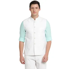 Turtle Men White Self Design Nehru Jacket