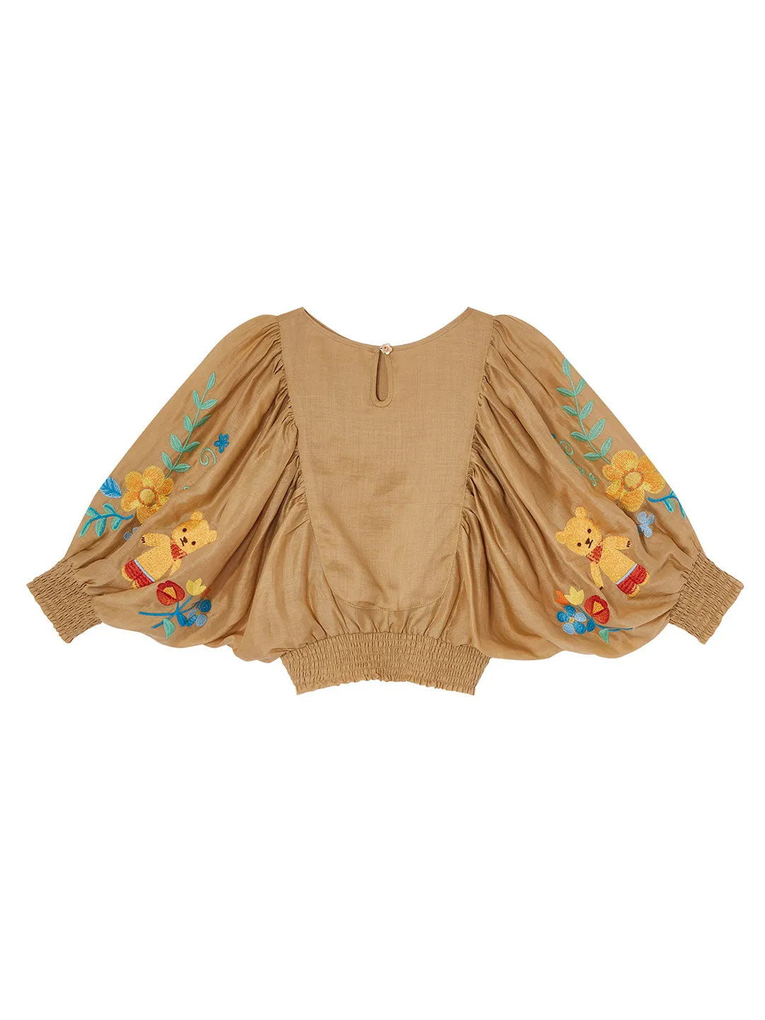 Unlogical Poem Bohemian Illustration Embroidery Silk Linen Cape Sleeve Blouse