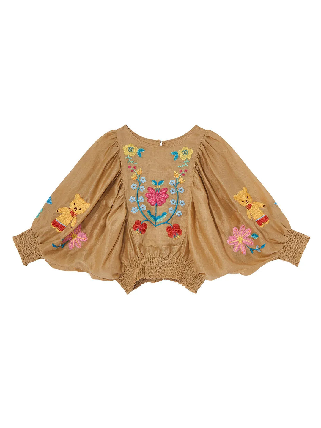 Unlogical Poem Bohemian Illustration Embroidery Silk Linen Cape Sleeve Blouse