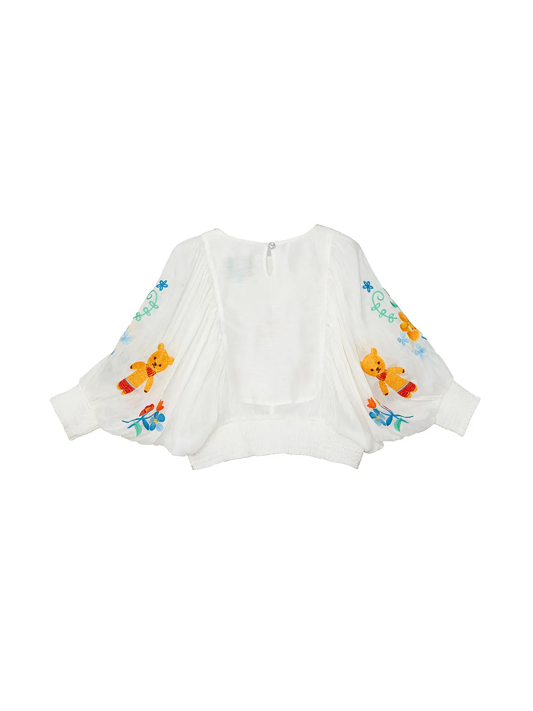 Unlogical Poem Bohemian Illustration Embroidery Silk Linen Cape Sleeve Blouse