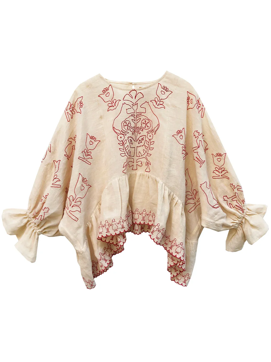 Unlogical Poem Retro Style Paper-cut Embroidery Cape Sleeve Blouse