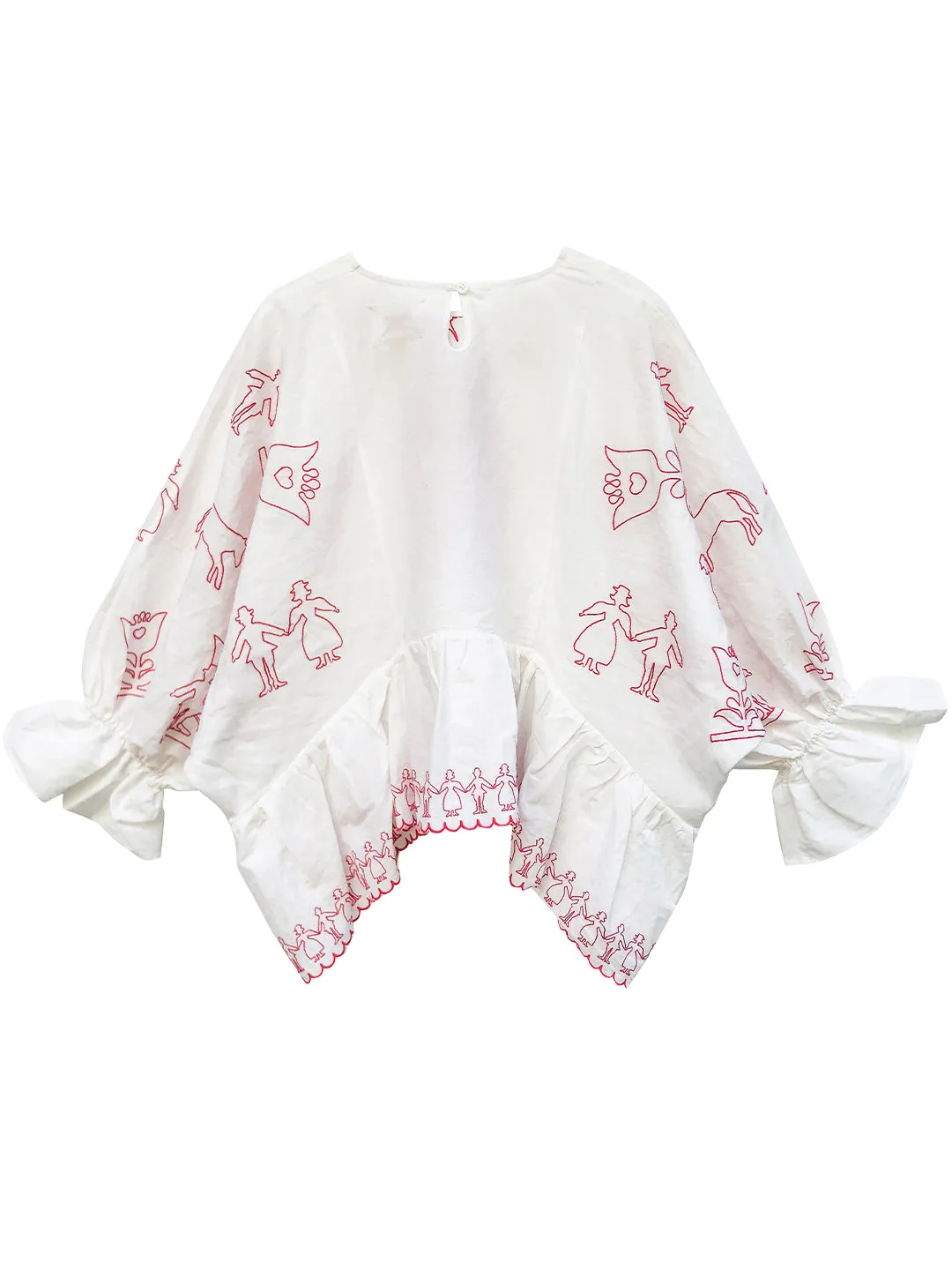 Unlogical Poem Retro Style Paper-cut Embroidery Cape Sleeve Blouse