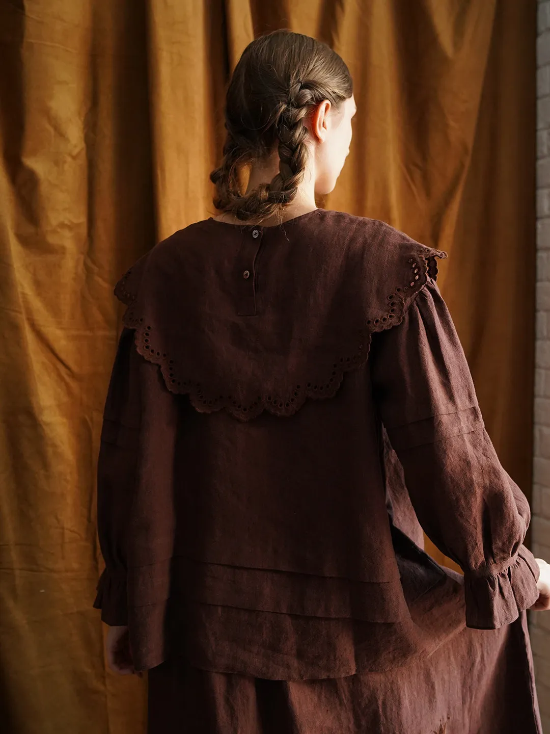 Unlogical Poem Victorian style Hollow Embroidery Brown Shirt