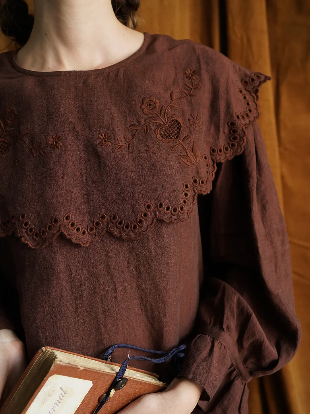 Unlogical Poem Victorian style Hollow Embroidery Brown Shirt